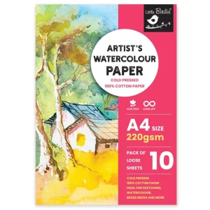 Artist's Watercolour Paper 220gsm / Paquete 10 Hojas de Papel Para Acuarela A4