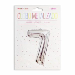 Globo Número Plateado 7 UNIFELICIDAD 16 Pulgadas
