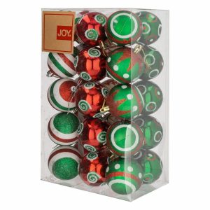 Set Bombillos Navideños Rojo Verde Caramelo Decorado 6Cm JOY 44 Piezas