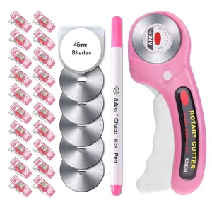 Cortador Giratorio para Telas Rosa con Repuestos, Pinzas y Marcador de Tela