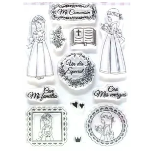 Sellos de Polímero de Frases en Español Comunión Niña