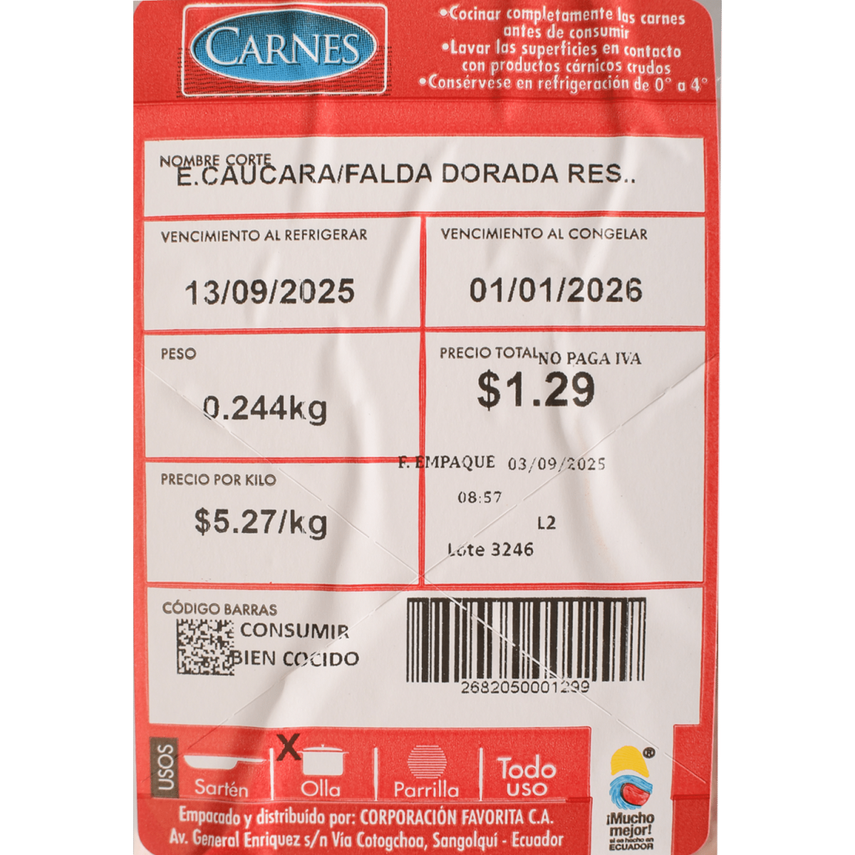 Caucara Falda Dorada De Res SUPERCARNES Al Peso - Imagen 4