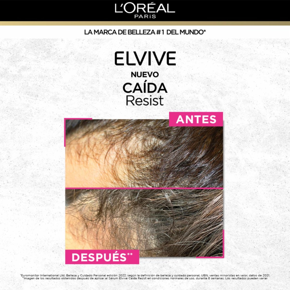 Shampoo Capilar Caída Resist Con Aminexil + Cafeína Para Cabello Quebradizo ELVIVE L’ORÉAL 370 Ml - Imagen 4