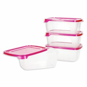 Set Reposteros Foodkeeper Rectangular N1 Con Tapa Burdeos Perlado Vitalia PLAPASA 4X0.6 Litros