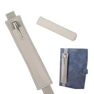 Sujeta Bolígrafos Con Elástico de Piel Sintética Gris