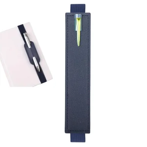 Sujeta Bolígrafos Con Elástico de Piel Sintética Azul Marino