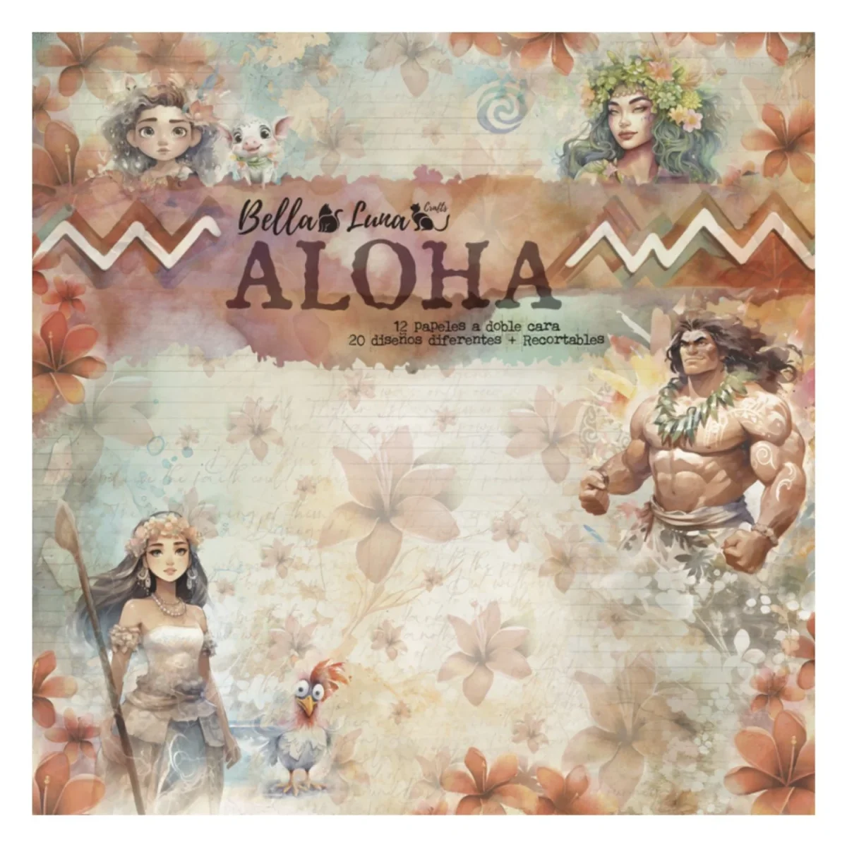 Paquete 12 Papeles Aloha Recortables 8x8"
