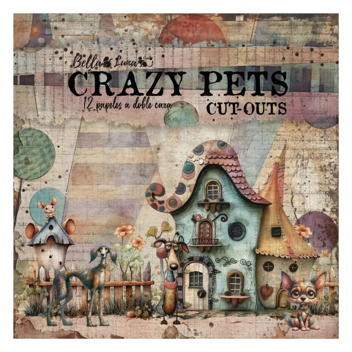 Paquete 12 Papeles Crazy Pets Cut Outs 8x8"