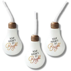 Grad Lightbulb Cups with Lids & Straws  / 6 Vasos de Bombillo con Popote