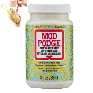 Mod Podge Diswasher Gold Glitter / Sellador con Diamantina Dorada para Lavavajillas