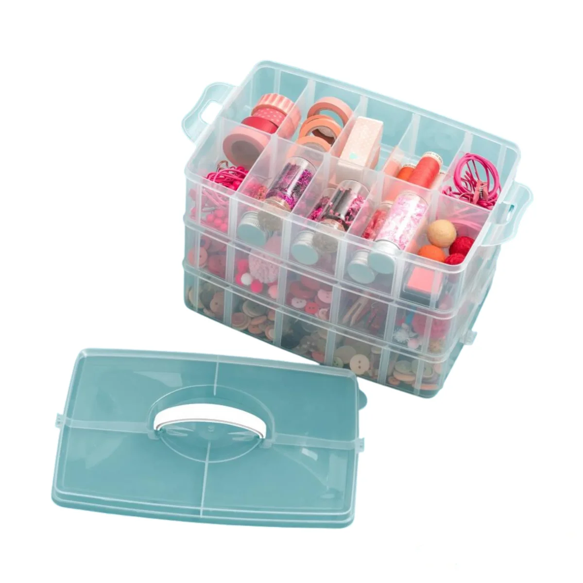 3-Tier Snap Box Translucent Plastic Storage / Organizador Transparente de 3 Niveles - Imagen 3