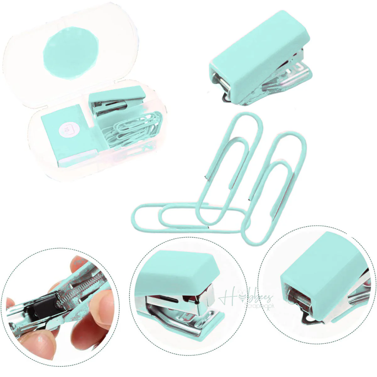 Mini Engrapadora y Clips Color Menta