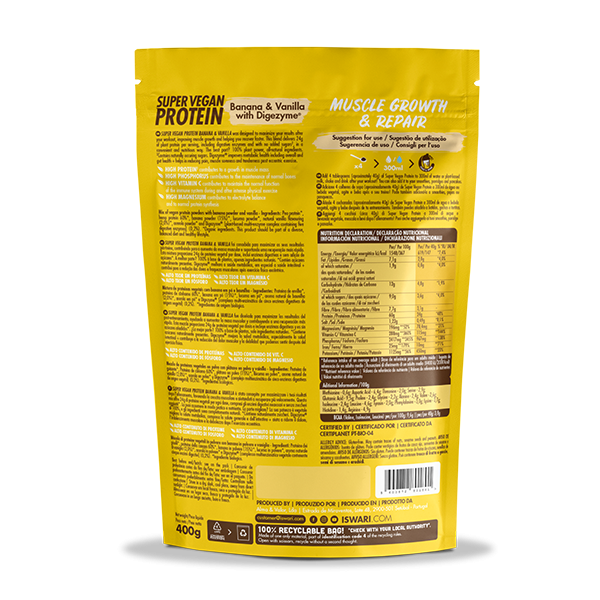 Super Vegan Protein Plátano y Vainilla con Digezyme 400gr - Imagen 2